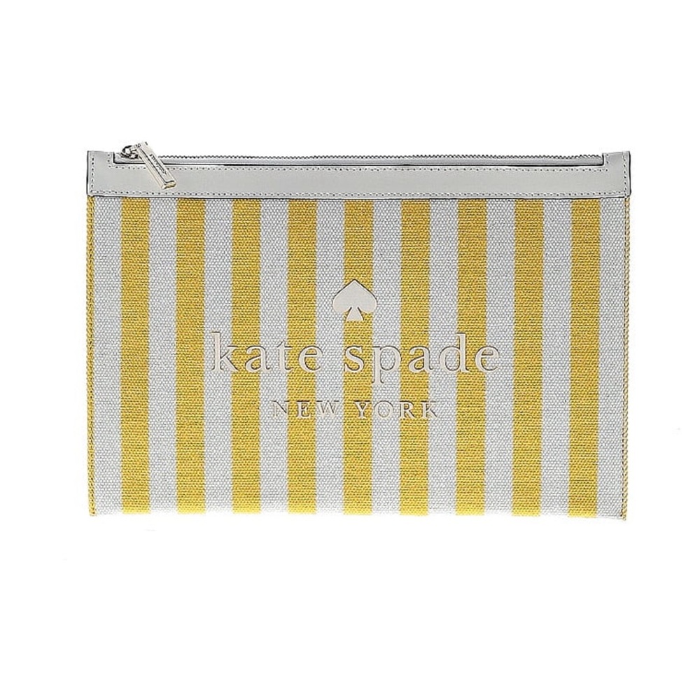 Kate Spade- Yellow striped Large Clutch